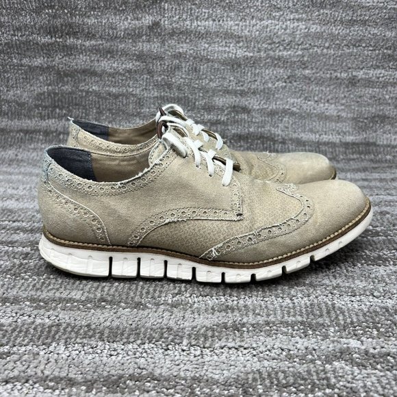 Cole Haan ZeroGrand Men's 9 M Beige Canvas Wingtip Derby Oxford Shoes - Picture 1 of 9